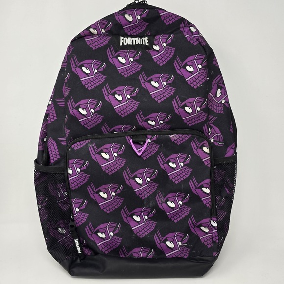 Fortnite Other - Fortnite Llama‎ Backpack Black Purple All Over Print School Bag Mesh Pockets
